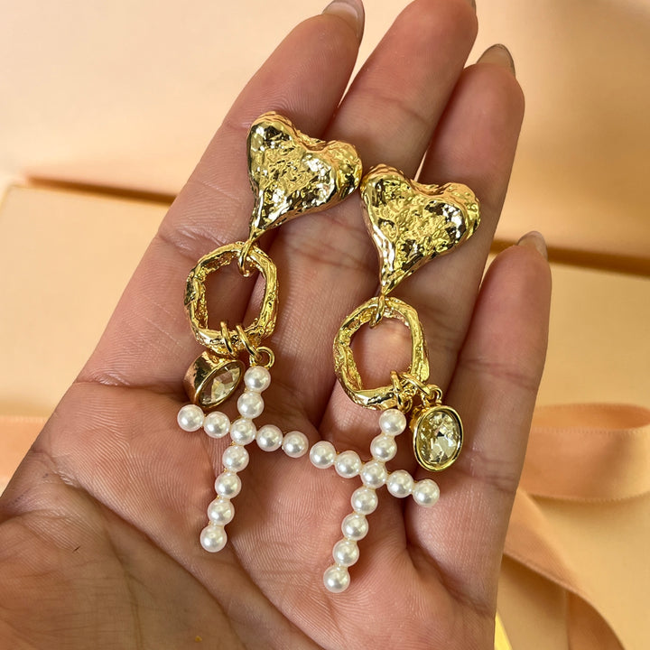 Hearts and crosses gold plated earrings