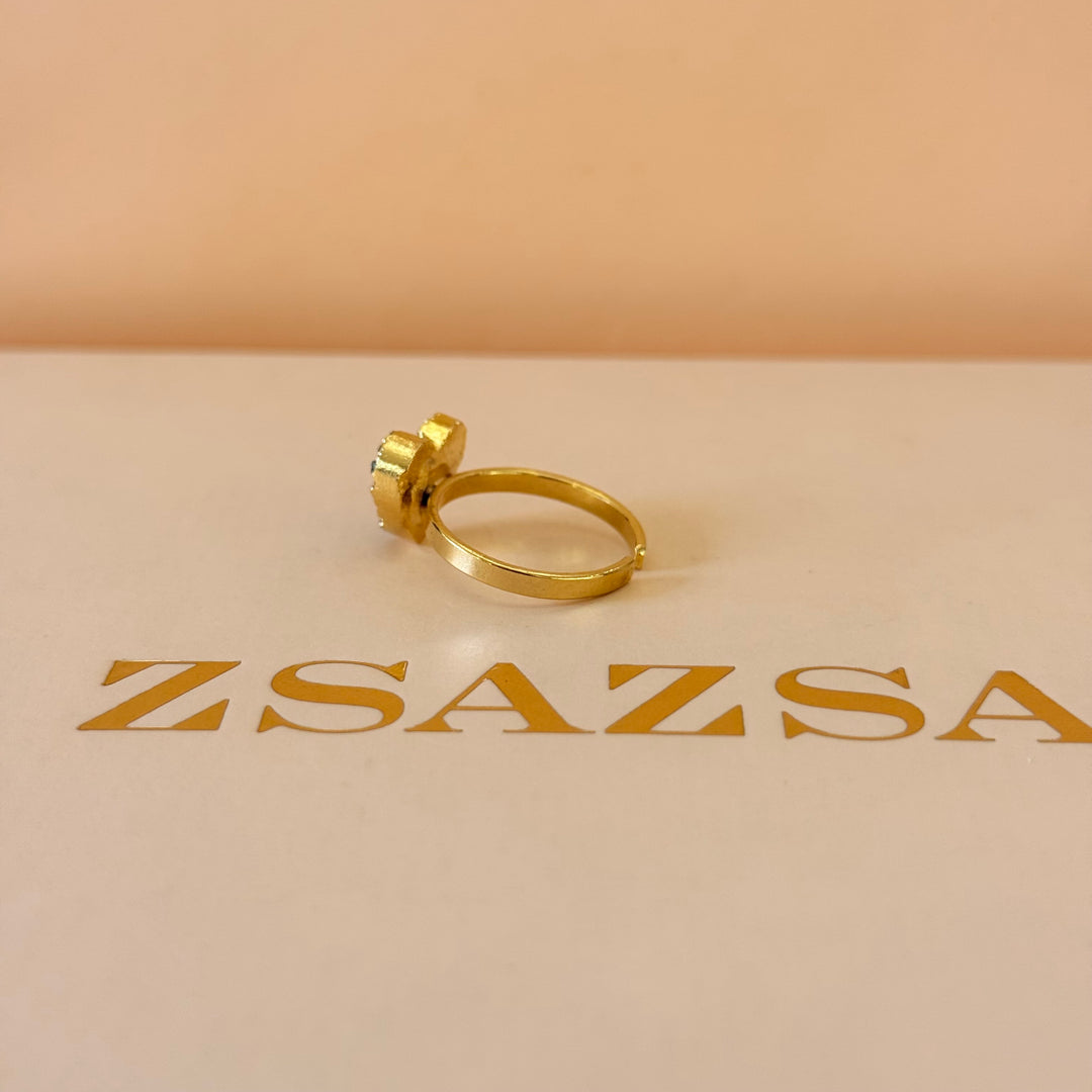 Green agathe heart gold plated set