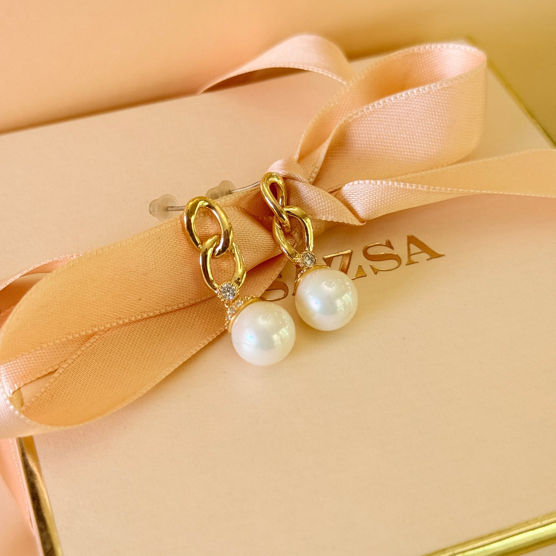Swarovski crystals Mallorca pearls chain gold plated earrings