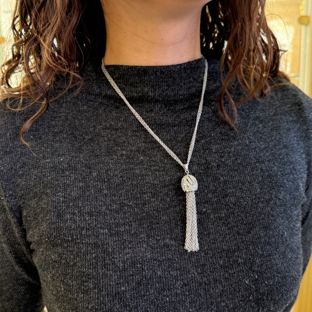 Ball zircone double chain silver pendant