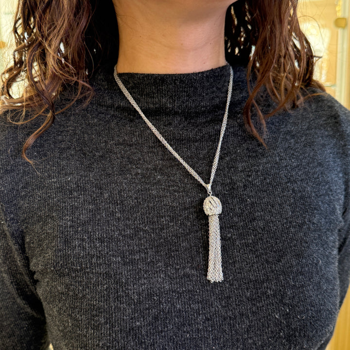 Ball zircone double chain silver pendant