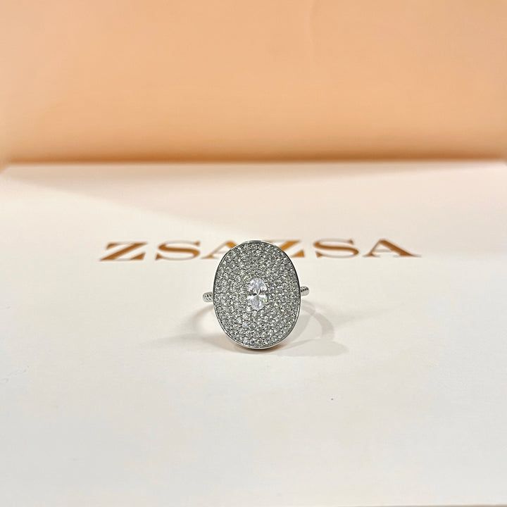 Zircone oval sterling silver ring