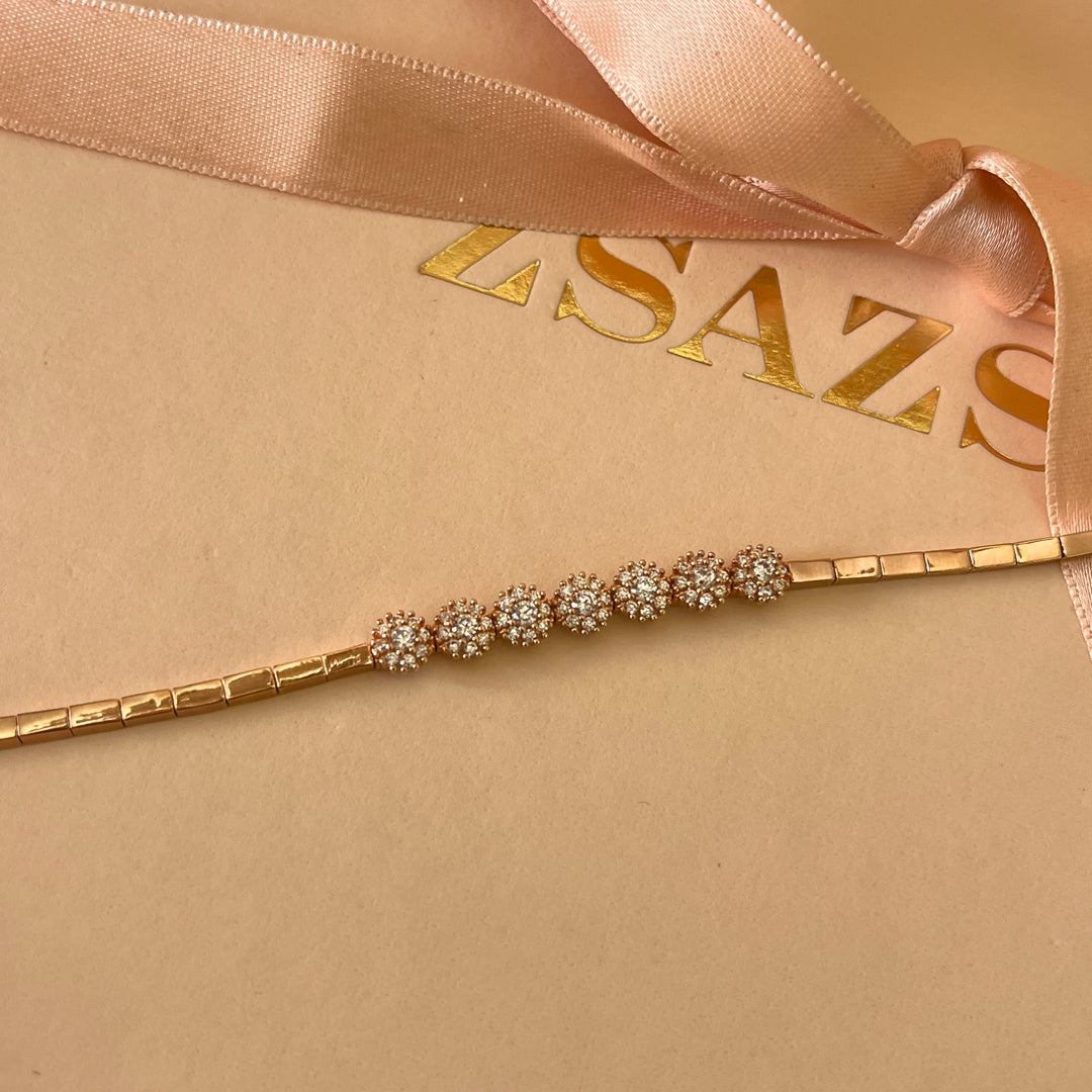 zircone rose gold plated  flower double wrap Bracelet