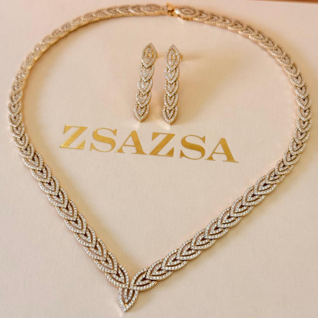 Leaf zircone gold plated set