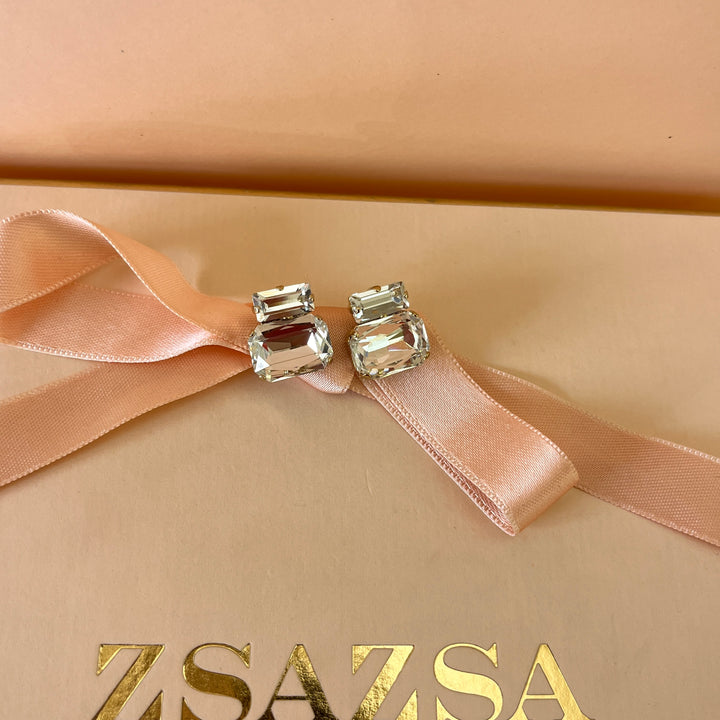 Double Swarovski crystals gold plated studs