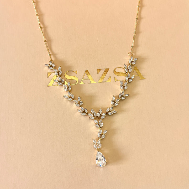 Zircone marquise and teardrop gold plated set