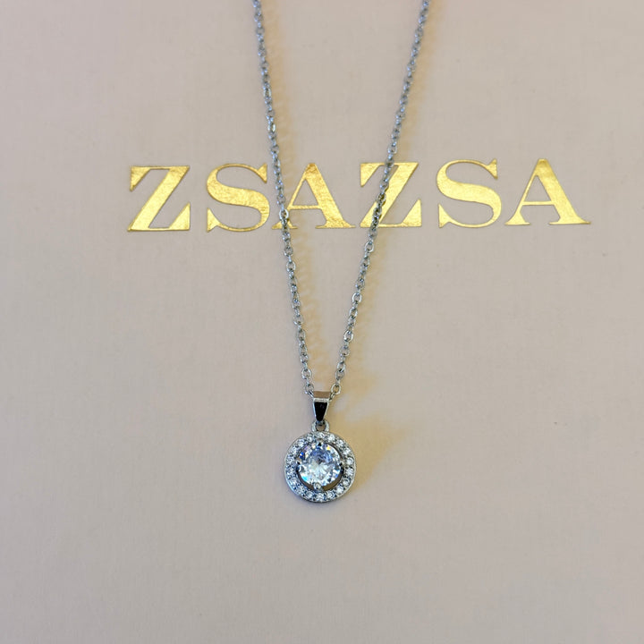 Round zircone silver pendant and bracelet
