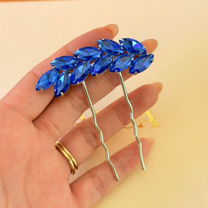 Preciosa crystals royal blue silver hair pin