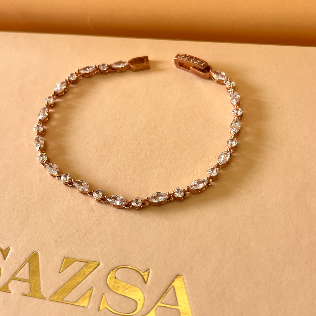 Marquise and round zircone rose gold plated bracelet