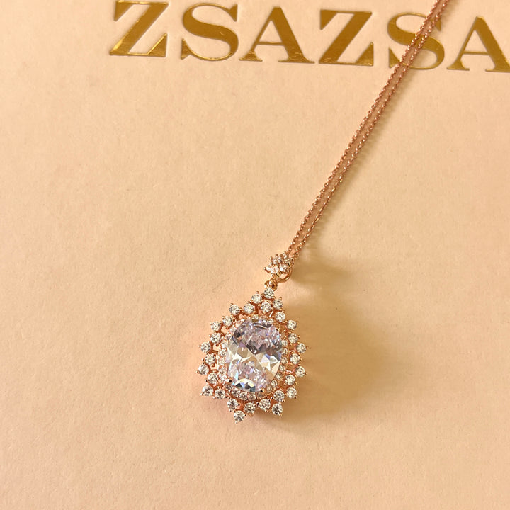 Oval zircone Sterling silver rose gold plated pendant