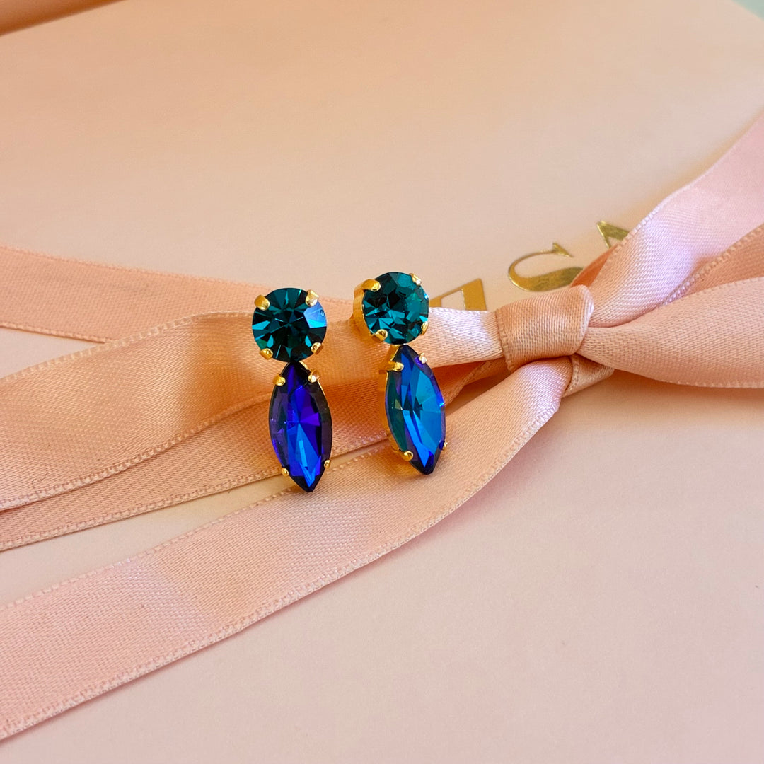 Round & Marquise Royal Blue Swarovski Crystals Earrings