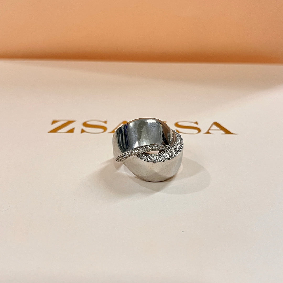 Zircone white gold plated twisted ring