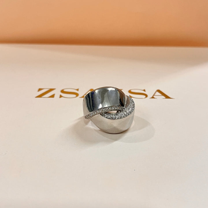 Zircone white gold plated twisted ring