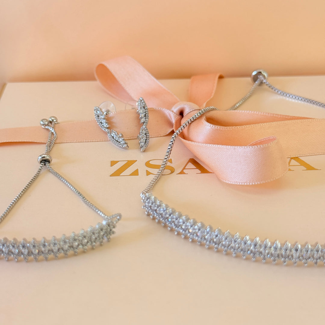 Marquise zircone silver choker set