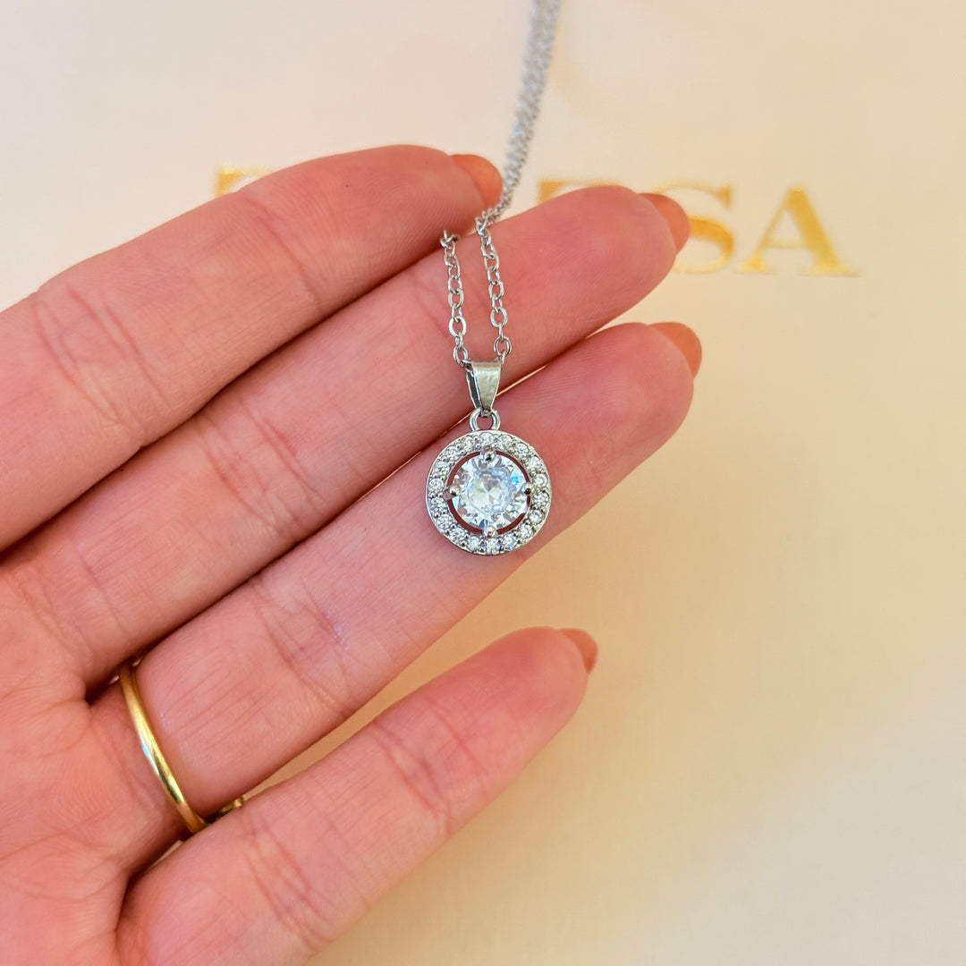 Round zircone silver pendant and bracelet