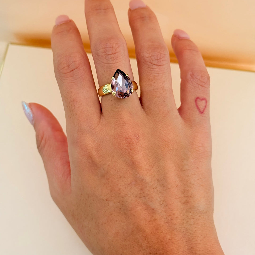 Marquise and teardrop mauve and dark red Swarovski crystals gold plated set