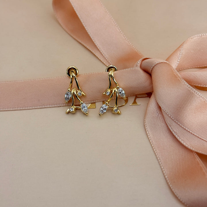 Leaves zircone gold plated earrings and bracelet