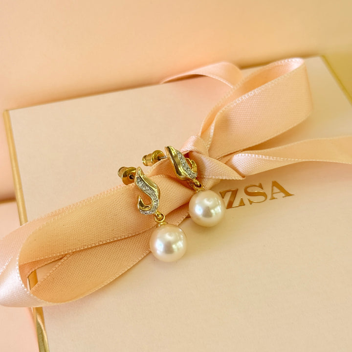 Swarovski crystals & cream pearl gold plated earrings