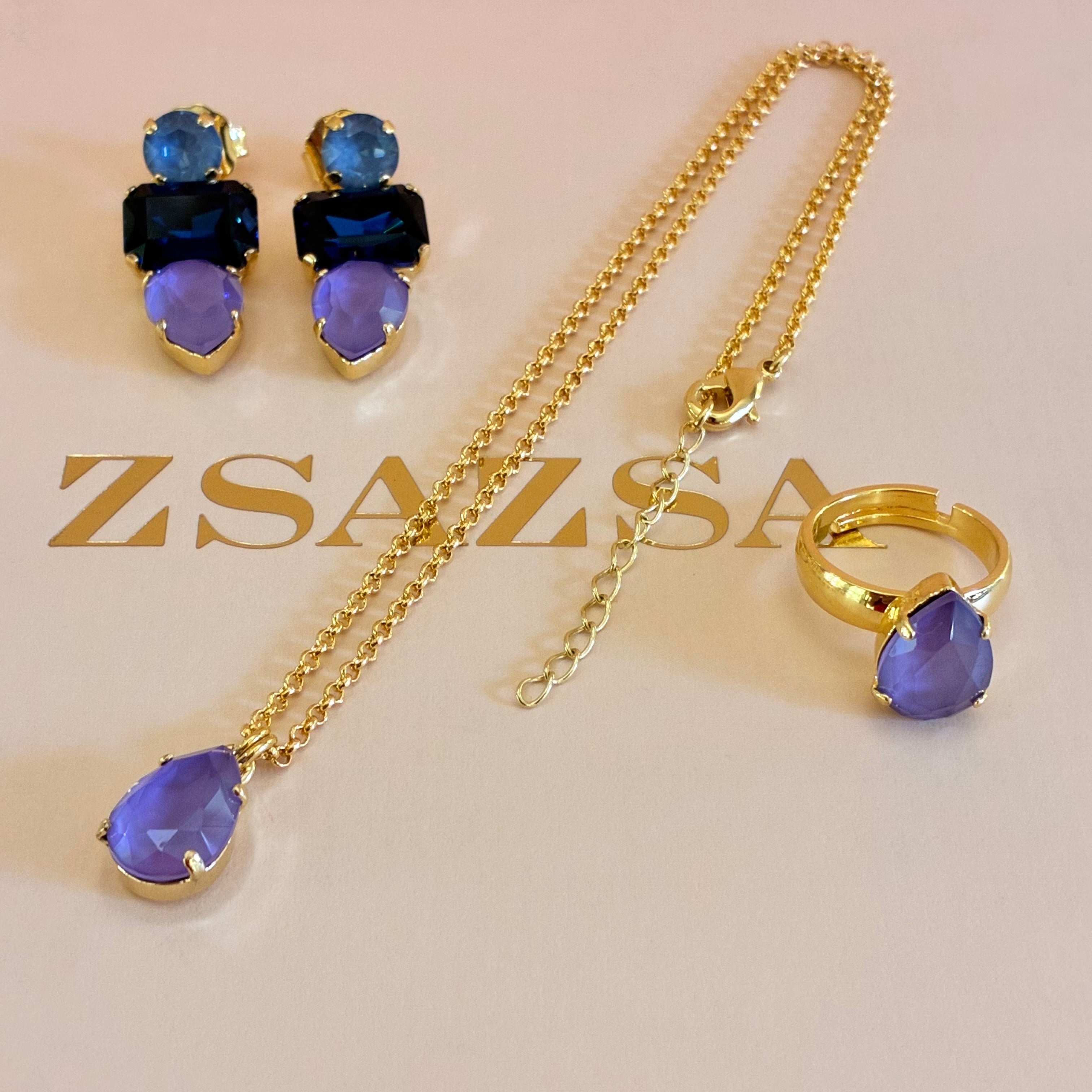 Mix of shapes lilac Swarovski crystals gold plated set