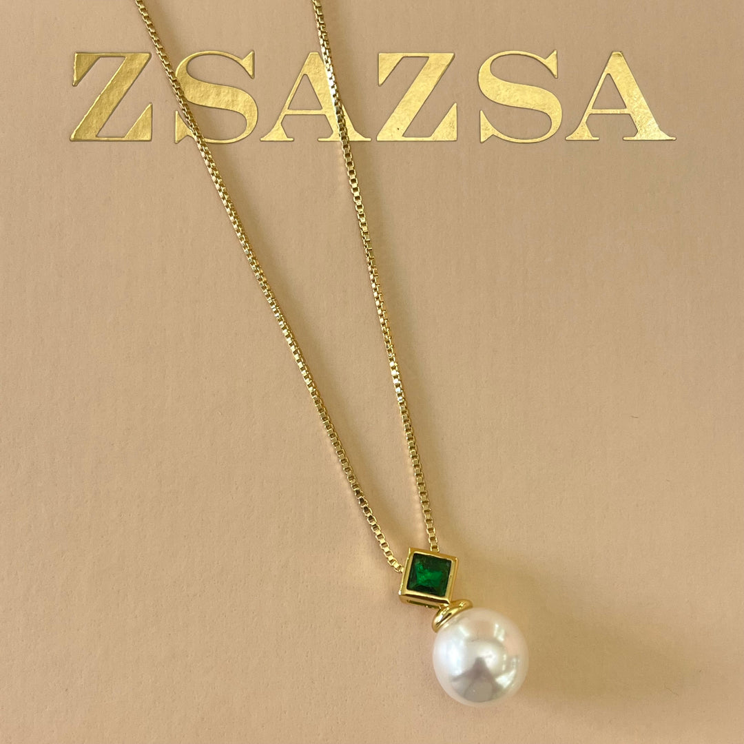 Green zircone & pearl set