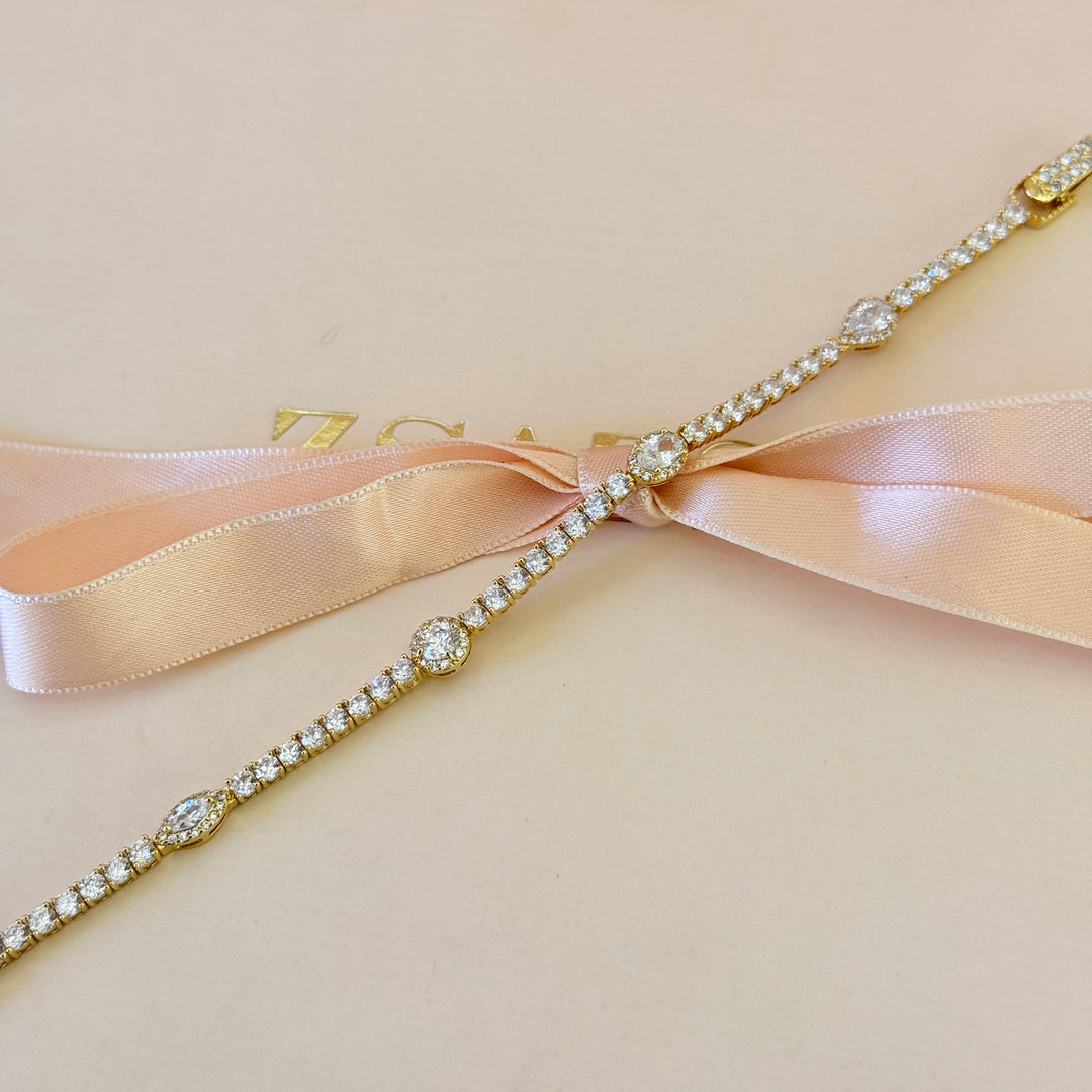 Zircone mixed shapes gold plated bracelet