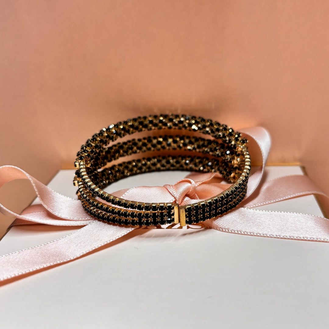 3 rows black gold bangle