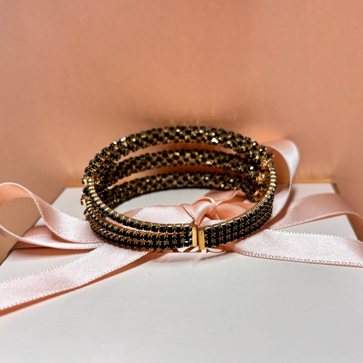 3 rows black gold bangle