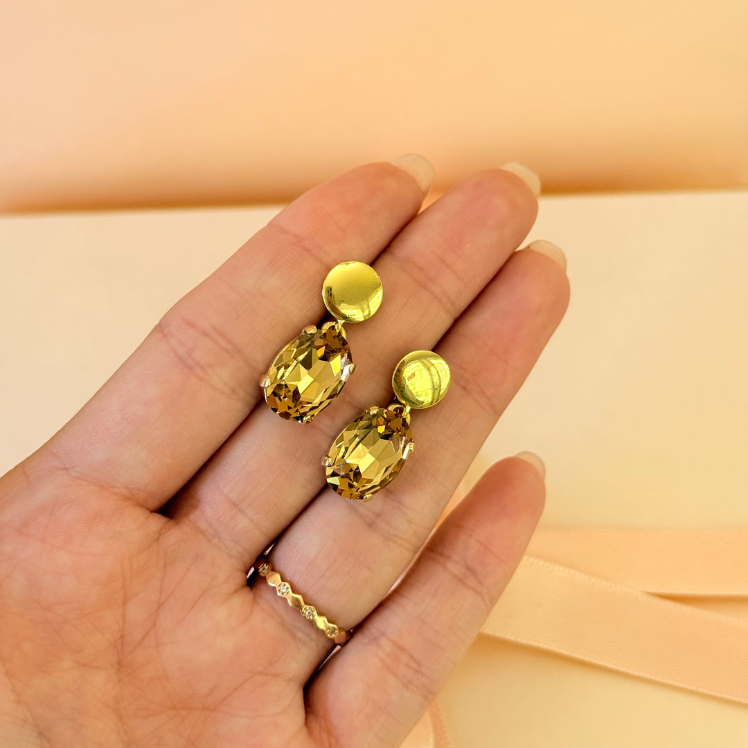 Bronze Swarovski crystals gold plated earrings