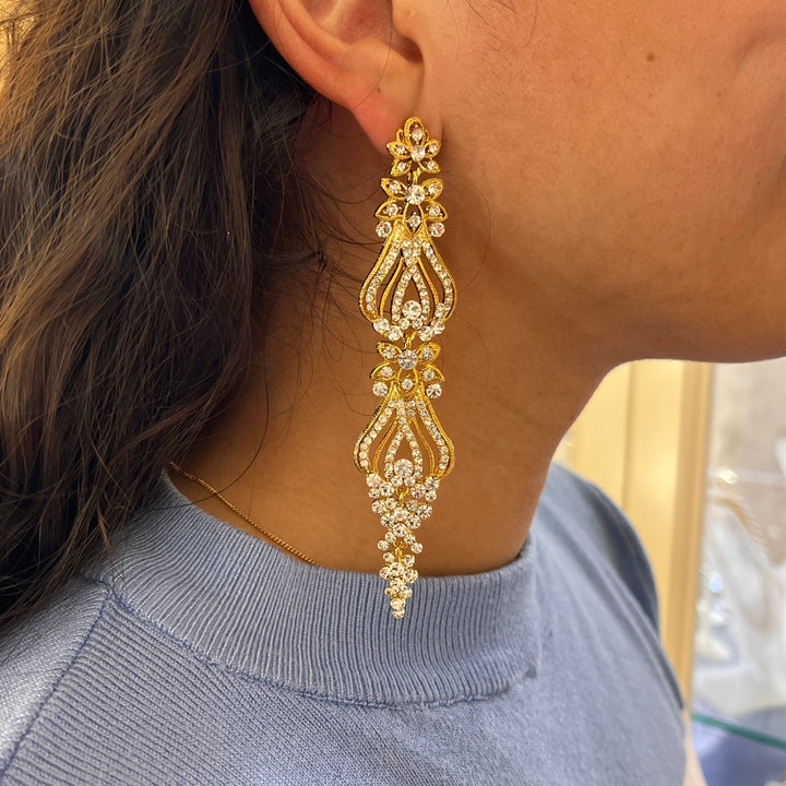 Swarovski crystals gold plated long earrings