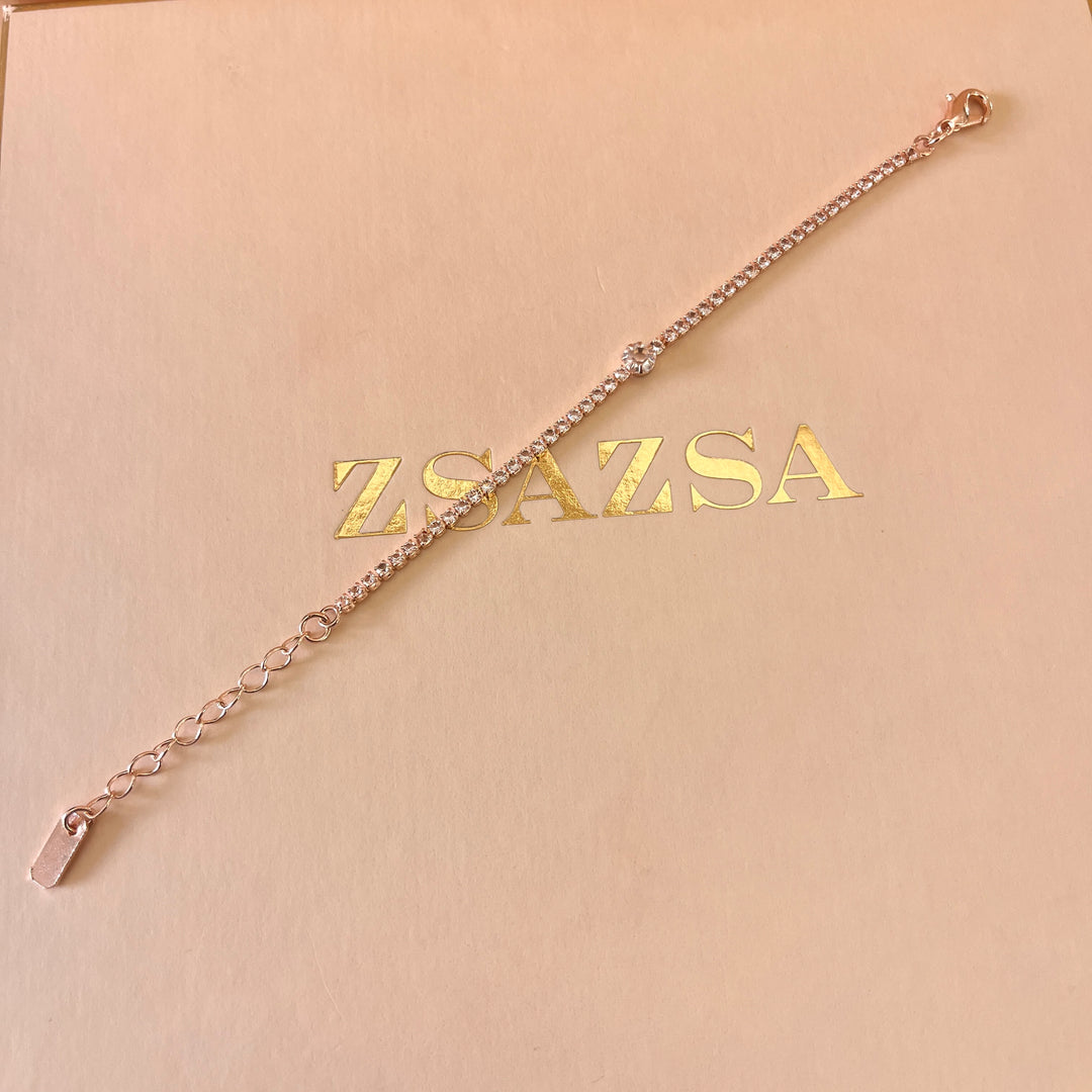 Rhinestone rose gold plated bracelet