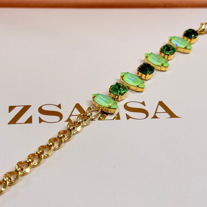 Light green preciosa crystals gold plated bracelet