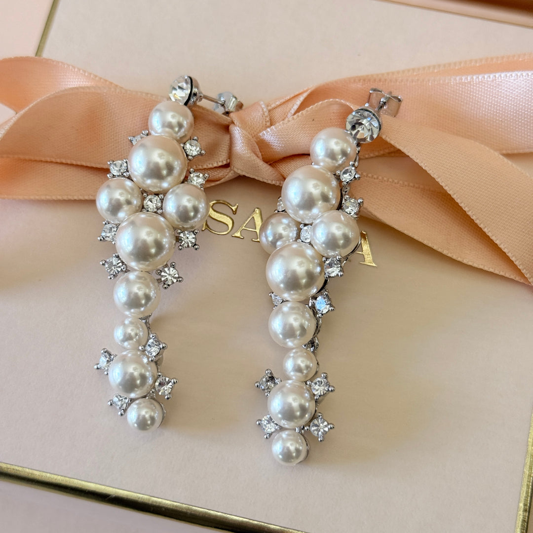 Swarovski crystals pearls silver chunky earrings