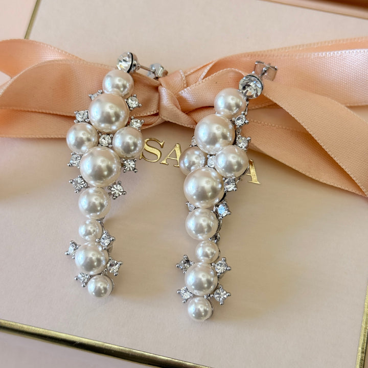 Swarovski crystals pearls silver chunky earrings