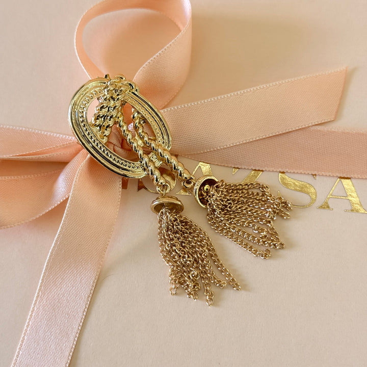 Vintage Style Gold Rope & Tassel Brooch