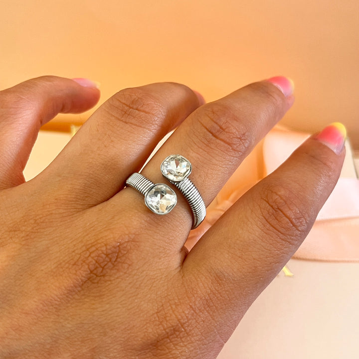 Preciosa crystals double white gold plated twisted ring