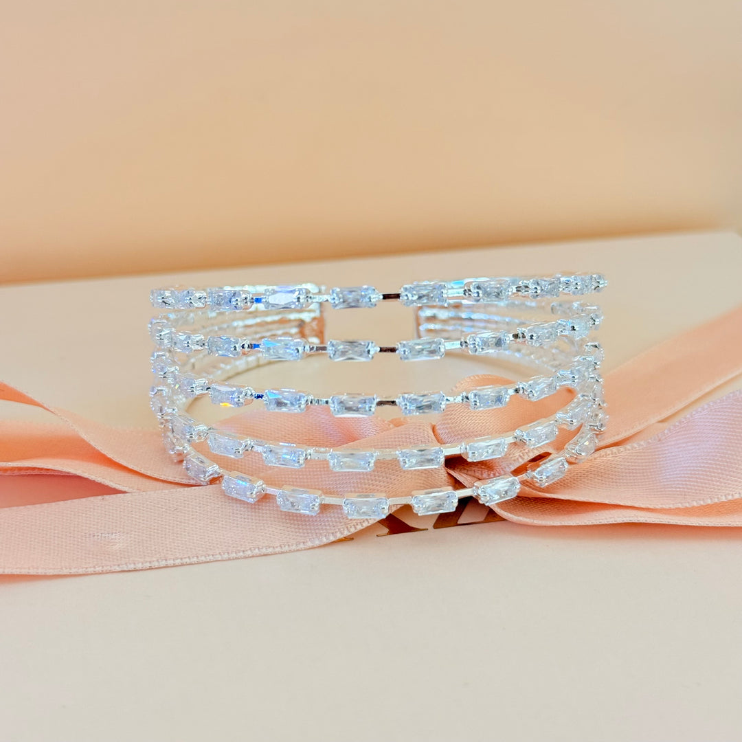 5 Rows Baguette zircone silver bangle