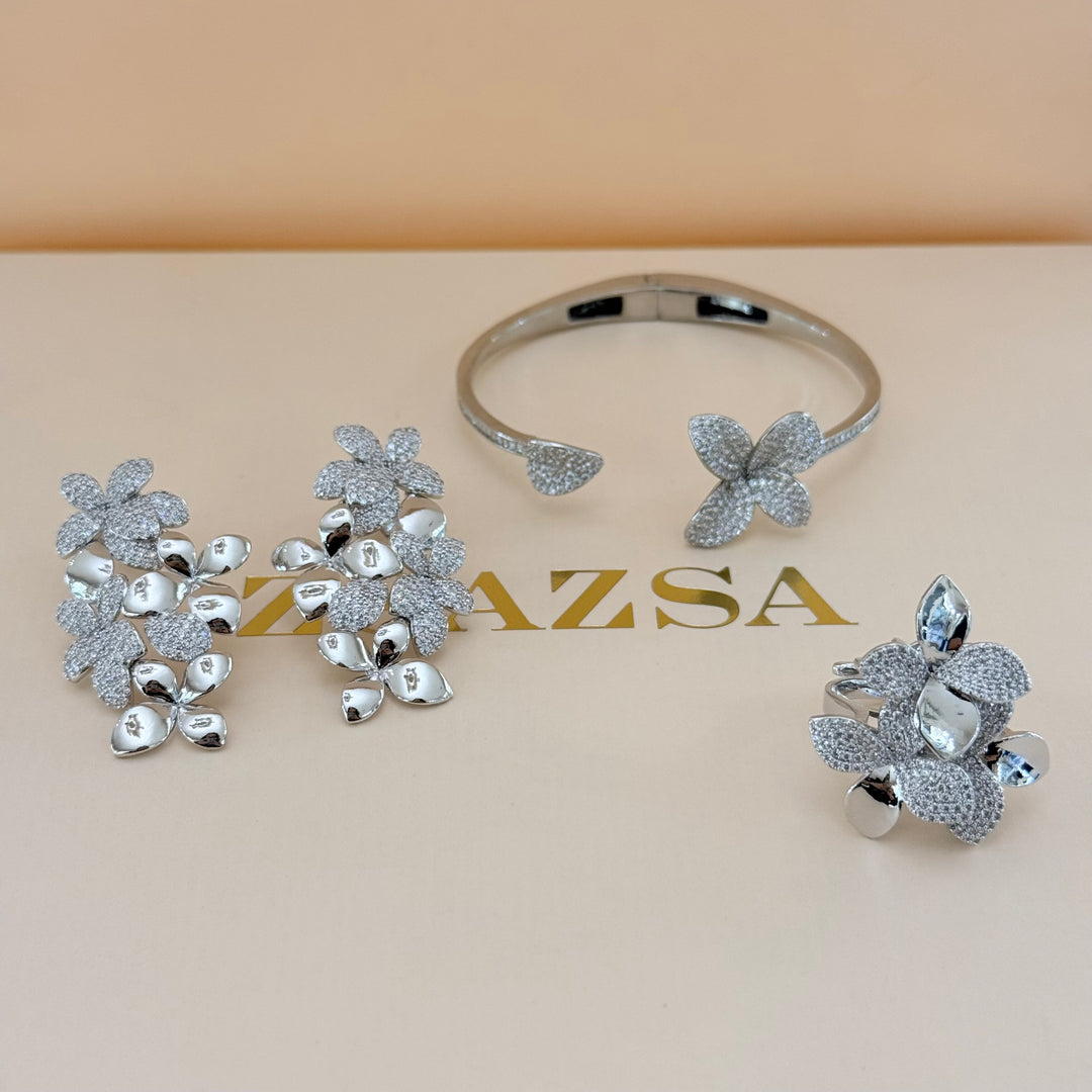 Flower zircone silver set