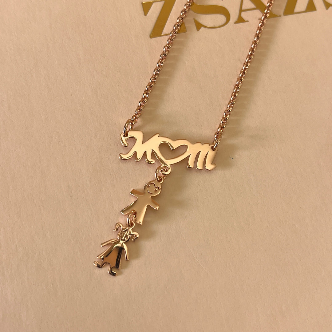 Mom & children rose gold plated necklace