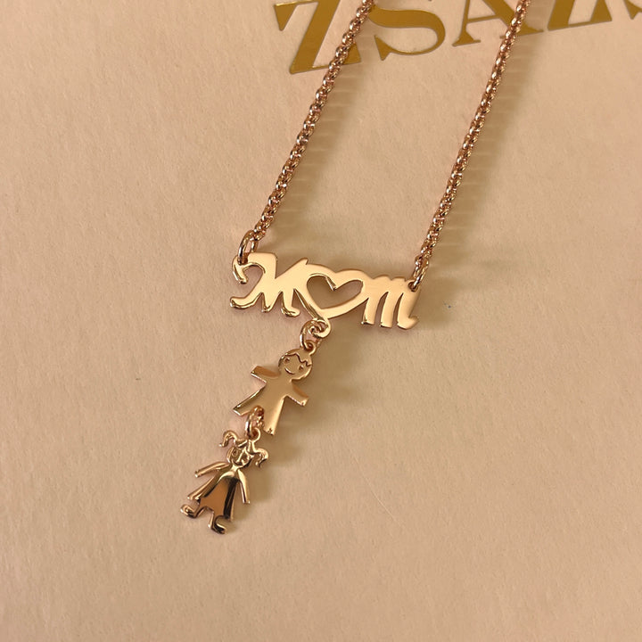 Mom & children rose gold plated necklace