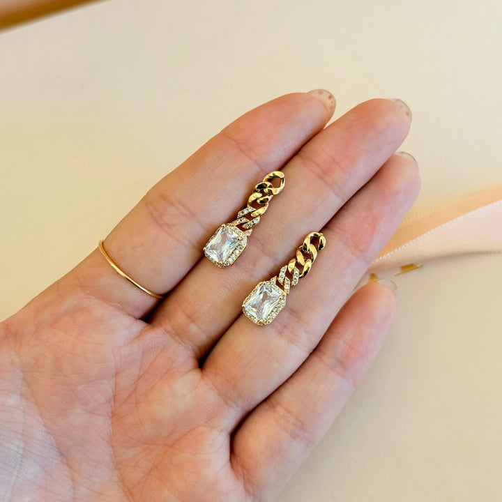 Chain rectangular zircone gold plated earrings