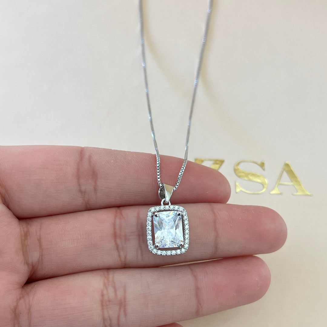 Silver zircone rectangular set