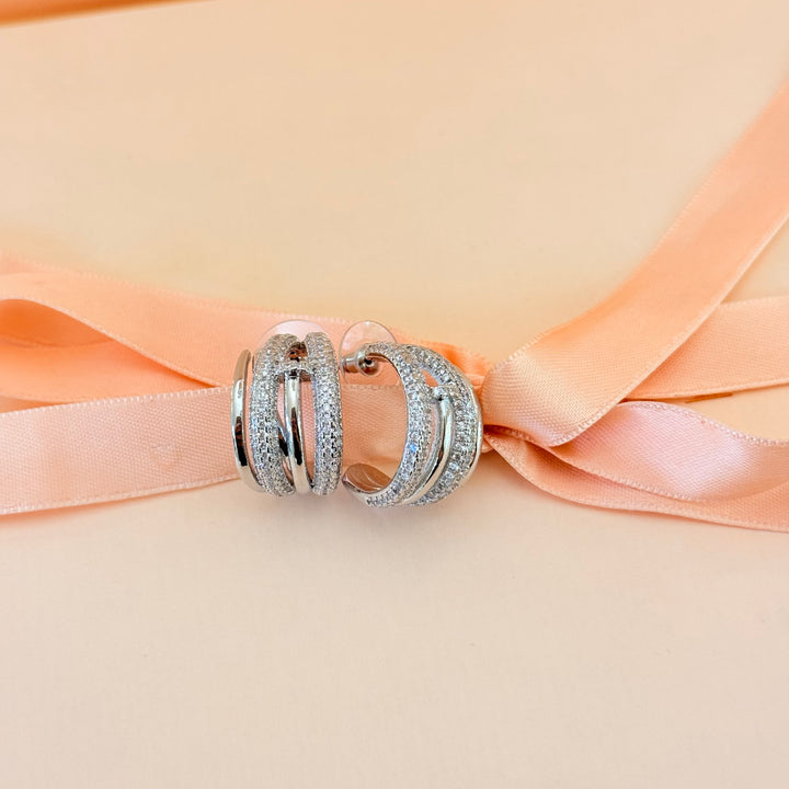 Chunky triple hoop zircone silver