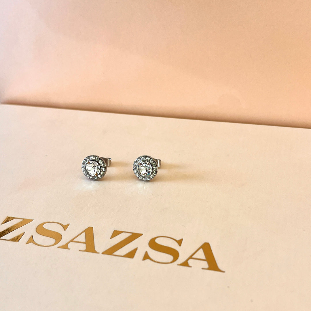 Swarovski crystals round white gold plated studs