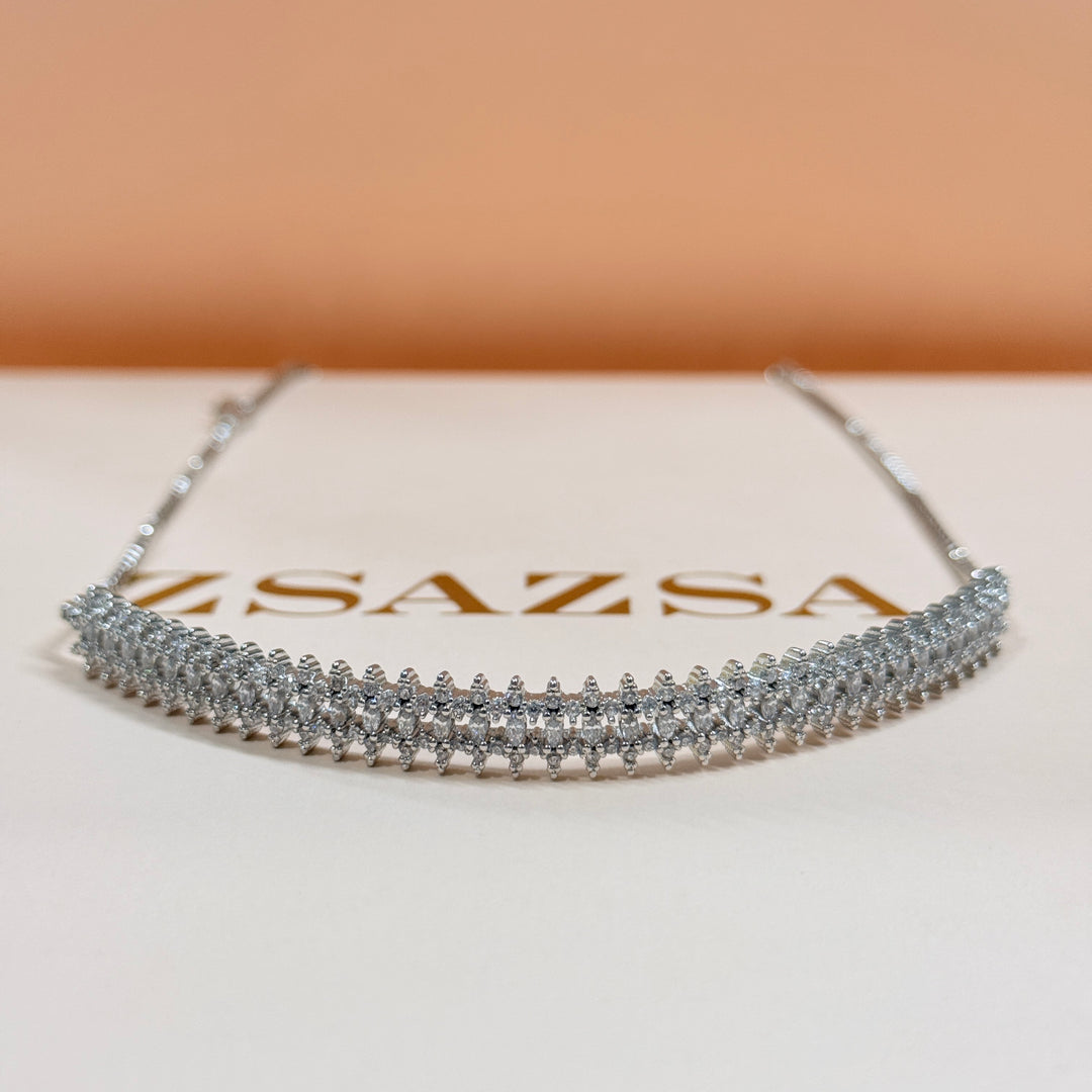 Marquise zircone silver choker set
