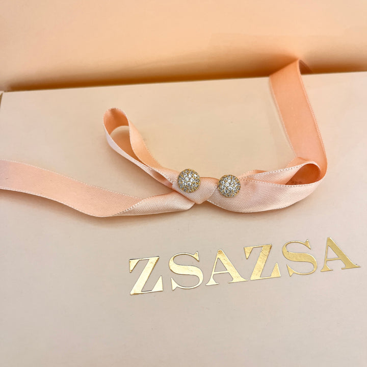 Zircone and white Pearls front-Back gold plated earrings