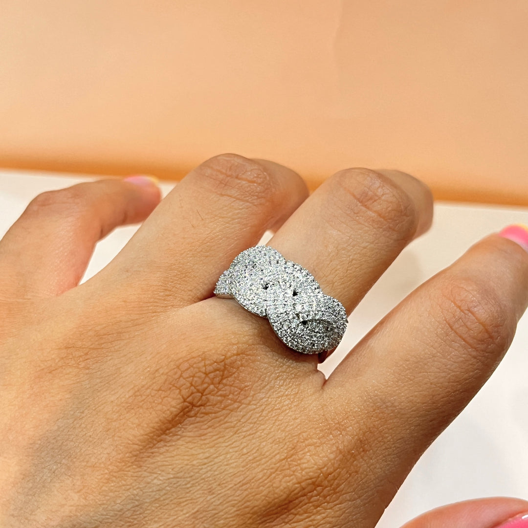 Zircone white gold plated crossed ring