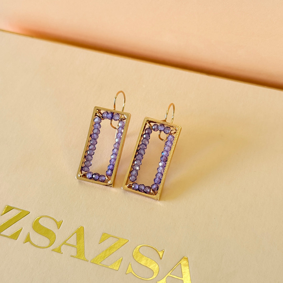 Beads purple handmade rectangular rose gold plated set