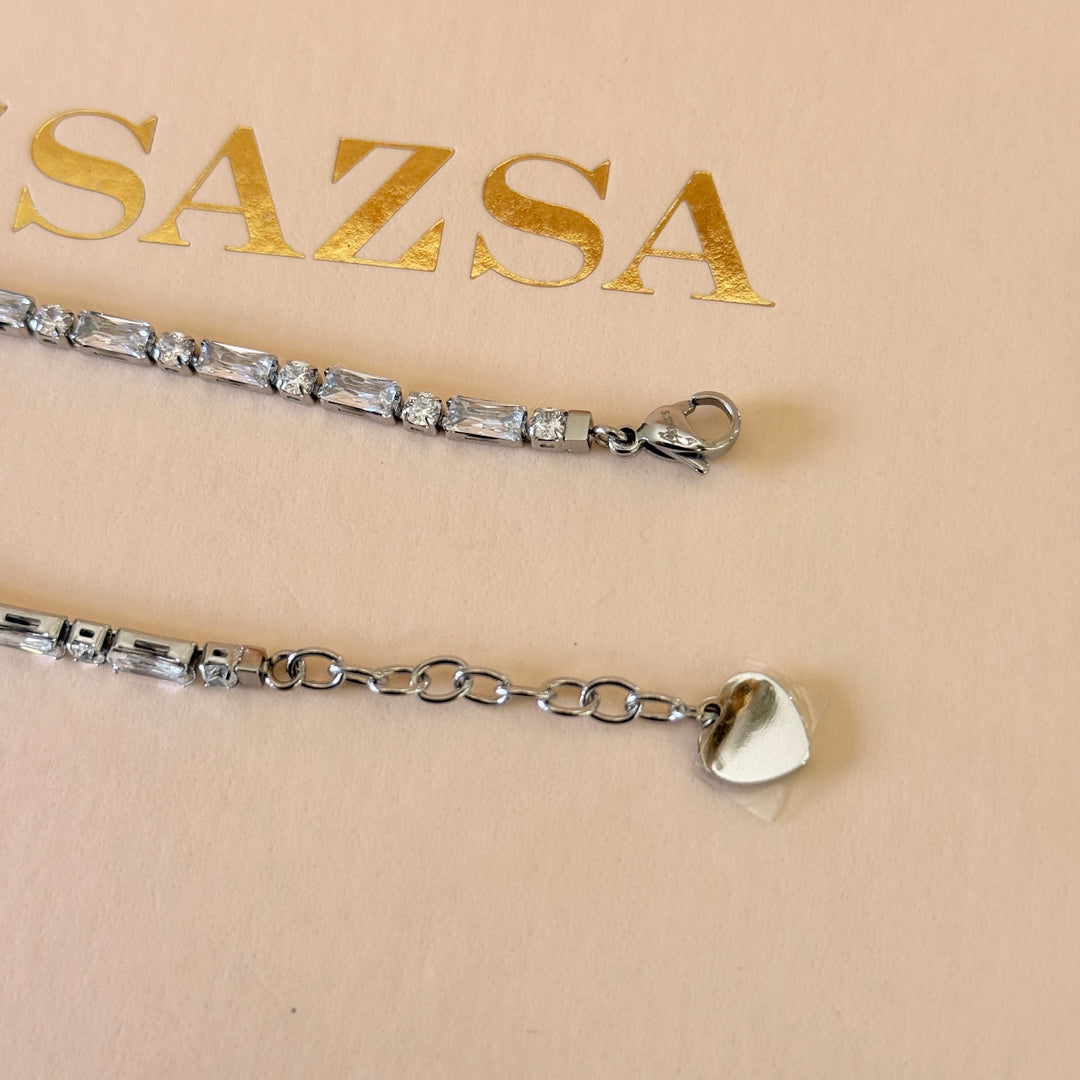 Rectangular and round zircone stainless steel bracelet
