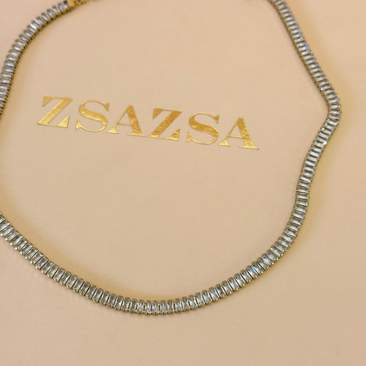 Zircone baguette gold plated stainless steel necklace