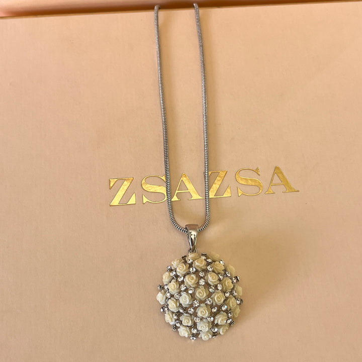 Swarovski crystals and roses white gold plated pendant